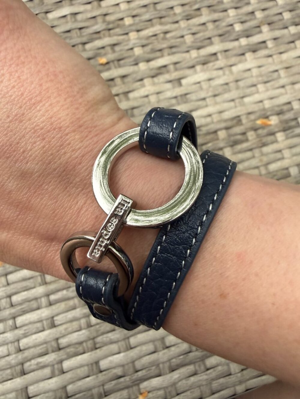 Lia Sophia "Wrap Star" Silver/Navy Clasp w/ Leather Strap Wrap Bracelet